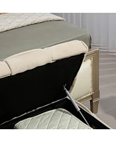Storage Ottoman, Bedroom End Bench, Upholstered Fabric Storage Ottoman with Safety Hinge, Entryway Padded Footstool, Ottoman Bench for Living Room & B
