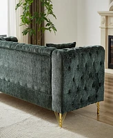 82-Inch Chenille Pull Buckle Design Sofa for Living Room, Buttons Tufted With Copper Nail Decoration Armrest, Modern Couch Upholstered Button And Meta