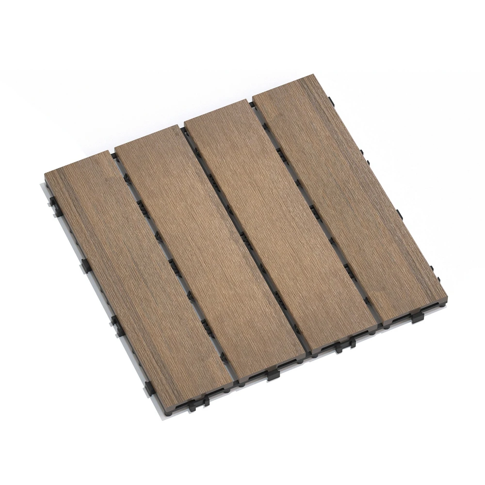 Streamdale Furniture Patio Floor Tiles Pack of 11 Wpc Wood-Plastic Composite Patio Deck Tiles Diy Interlocking Decking Tiles, Quick Deck Floor Tile, C