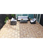 Pcs Interlocking Deck Tiles Striped Pattern, 12" x 12" Square Yellow Acacia Hardwood Outdoor Flooring for Patio, Bancony, Pool Side