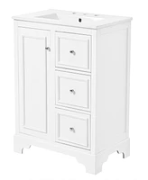 30-Inch bathroom vanity cabinet with ceramic basin, 3 drawers and adjustable shelves