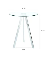 Streamdale Furniture Modern Kitchen Glass dining table Round Tempered Glass Bar Table top, Clear Bar Table Metal Legs, electroplated legs (set of 1)