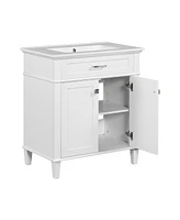 30-inch bathroom vanity with ceramic basin, soft close door and adjustable shelves