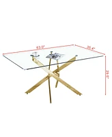 Simplie Fun Rectangular Tempered Glass Dining Table, Modern Dining Room Interior Design, For 6 People