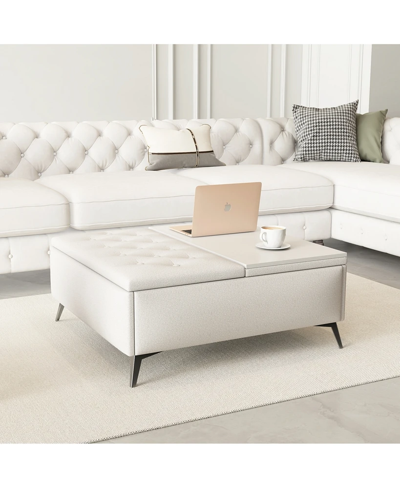 Streamdale Furniture 35 inch Wide Square storage benches Coffee Table with Lift Top Oversized Storage Ottoman in Upholstered for Living Room