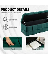 Storage Ottoman, Bedroom End Bench, Upholstered Fabric Storage Ottoman with Safety Hinge, Entryway Padded Footstool