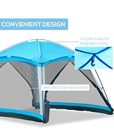 Simplie Fun 12' x 12' Screen House Room, 8 Person Camping Tent w/ Carry Bag and 4 Mesh Walls for Hiking, Backpacking, and Traveling, Easy Set Up, Sky