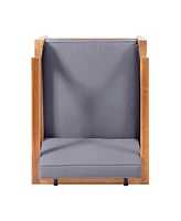 Simplie Fun Aston Acacia Wood Outdoor Club Chairs With Cushions - Teak + Dark Gray