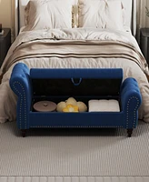 64.5" Bed Bench for Bed Room Nails Tufted Chaise of Lounge with Storage Velvet Upholstery Navy Blue