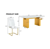 Simplie Fun Table and chair set.Large modern rectangular table with 0.4 inch patterned glass tabletop and large Mdf table legs.Comes with 6 chairs wit