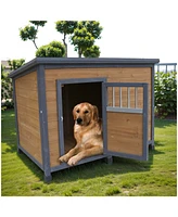 Streamdale Furniture 45" large solid wood dog house, waterproof Pvc plastic roof, breathable wooden doors