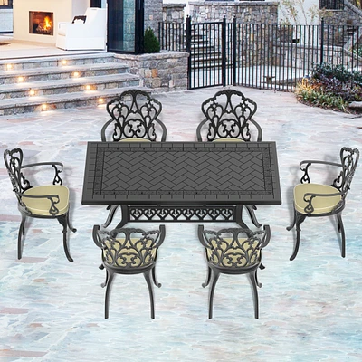 (Cushions In Random Colors)7-Piece Set Of Cast Aluminum Patio Furniture With Cushions