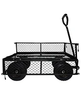 3 cu. ft. 300 lbs. Capacity Removable Sides Metal Steel Mesh Heavy Duty Utility Wagon Outdoor Garden Cart in Black