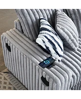 61.42Inch Square Arm Loveseat With Ottoman, 2PCS Back Cushions and 4PCS Toss Pillows, Cupholder, Bluetooth Speaker, Wireless Charger, Usb Ports for Li