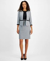 Kasper Womens Open Front Piped Trim Tweed Jacket Sleeveless Sheath Dress