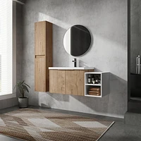 42" Wall-Mounted Bathroom Vanity With Sink and Side Cabinet, Soft Close Doors