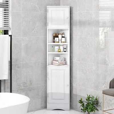 Multi-Functional Corner Cabinet Tall Bathroom Storage Cabinet with Two Doors and Adjustable Shelves, Open