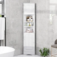 Multi-Functional Corner Cabinet Tall Bathroom Storage Cabinet with Two Doors and Adjustable Shelves, Open