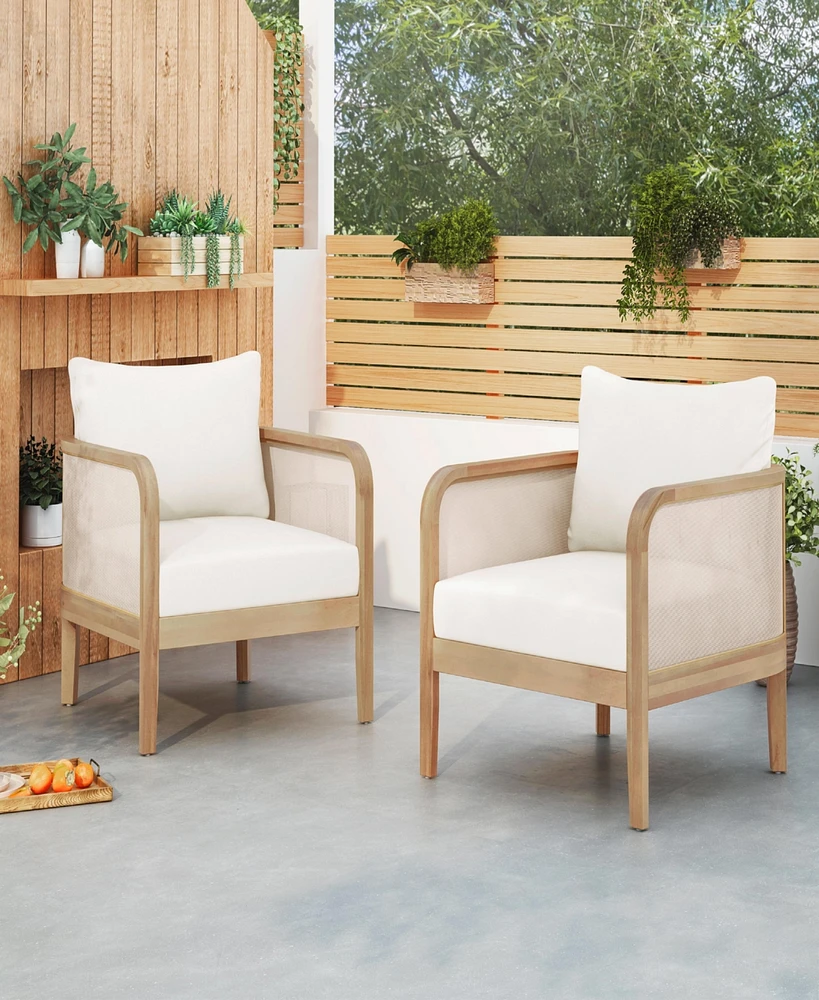 Simplie Fun (Set of 2) Outdoor Acacia Wood Patio Club Chair, Textilene Patio Furniture, Waterproof Thick Cushion Deep Seating for Porch, Garden, Backy