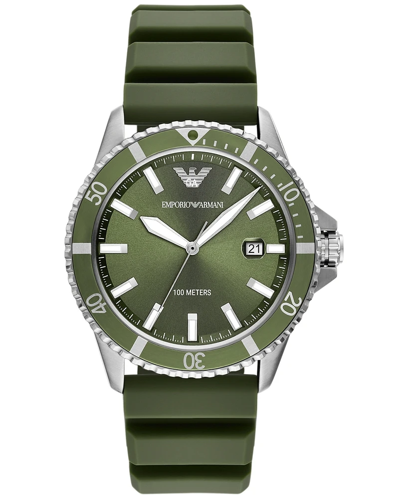 Emporio Armani Men's Sea Explorer Green Silicone Strap Watch 42mm