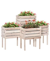 4PCS Raised Garden Bed, Wooden Elevated Planter Box Kit with Bed Liner, Diy Shape, for Flowers Vegetables
