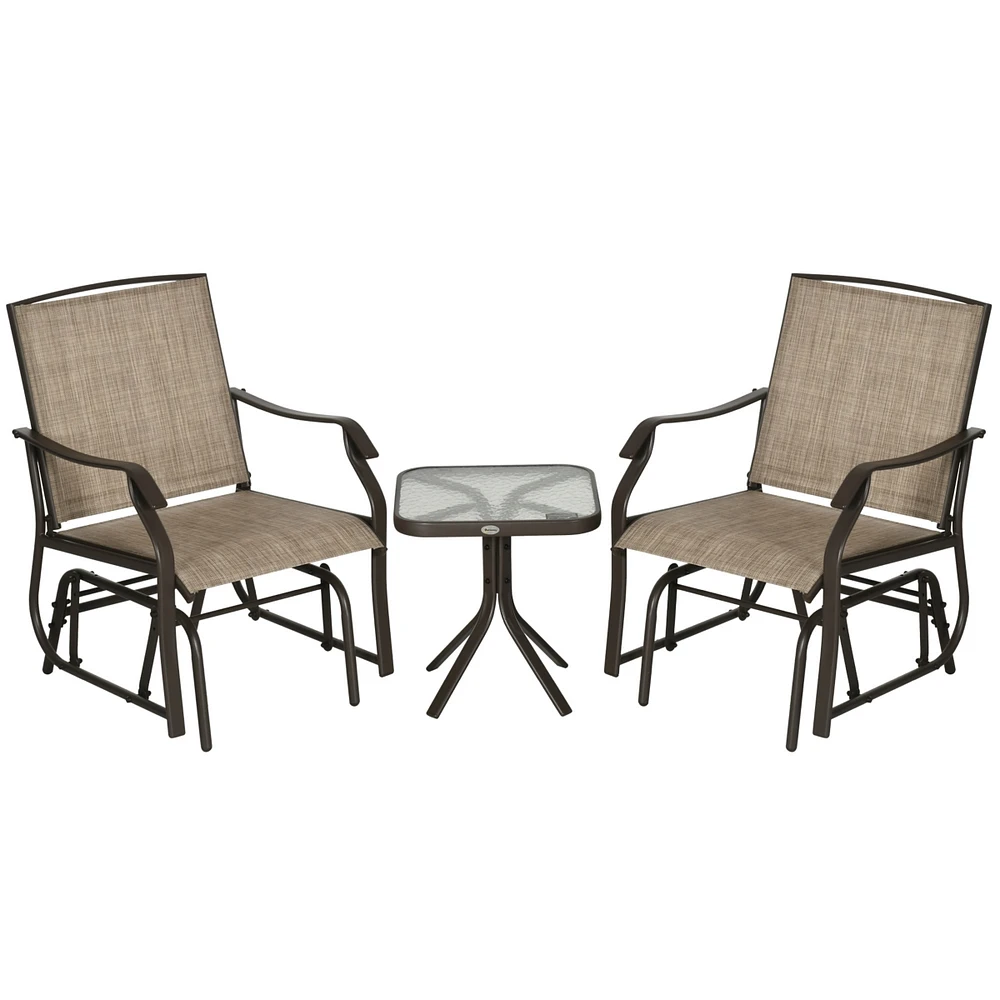 Streamdale Furniture 3 Piece Outdoor Glider Chair with Coffee Table Bistro Set, 2 Patio Rocking Swing Chairs with Breathable Sling Fabric, Glass Table