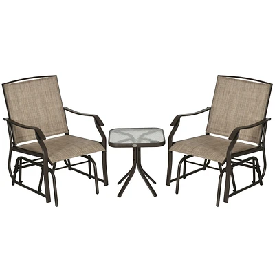 Streamdale Furniture 3 Piece Outdoor Glider Chair with Coffee Table Bistro Set, 2 Patio Rocking Swing Chairs with Breathable Sling Fabric, Glass Table