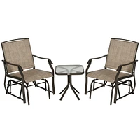 Streamdale Furniture 3 Piece Outdoor Glider Chair with Coffee Table Bistro Set, 2 Patio Rocking Swing Chairs with Breathable Sling Fabric, Glass Table