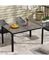 Outdoor Dining Table for 6 People, Aluminum Rectangular Patio Table with Faux Wood Tabletop for Backyard, Lawn, Balcony, Poolside, 55" x 35.5