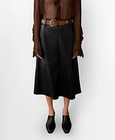 Mango Women's Leather Effect Midi Skirt