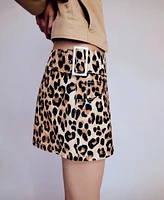 Mango Women's Leopard-Print Denim Mini-Skirt