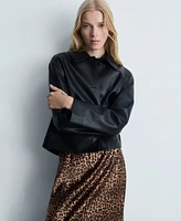 Mango Women's Leopard-Print Satin Skirt