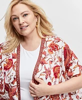 Jm Collection Plus Printed Open-Front Kimono Top, Created for Macy's