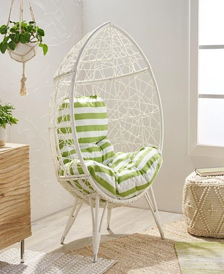 Simplie Fun Chic Teardrop Chair: Faux Rattan Weave, Plush Cushion, Abstract Mesh