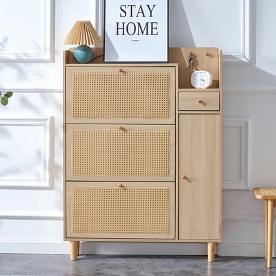 Modern minimalist storage cabinet, Japanese rattan shoe cabinet, bed top cabinet, small home furniture. Suitable for corridors and living rooms. Gz-di