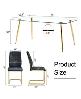 Simplie Fun Table and chair set.Modern rectangular glass dining table with a tempered glass tabletop and metal legs