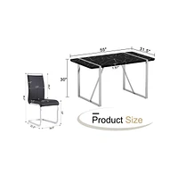 Table and chair set.a rustic industrial rectangular Mdf black dining table with Mdf desktop and electroplated silver metal legs.Paired with 6 chairs w