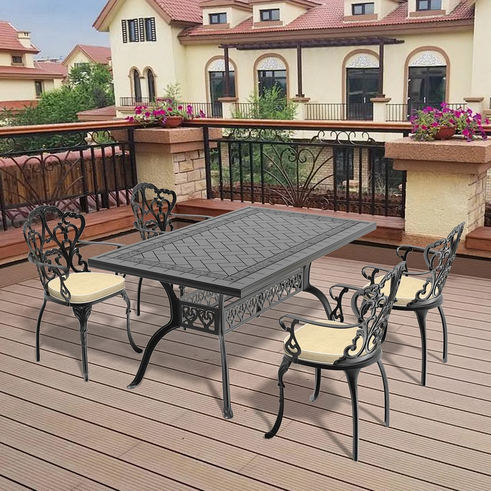 Streamdale Furniture (Cushions In Random Colors)5-Piece Set Of Cast Aluminum Patio Furniture With Cushions