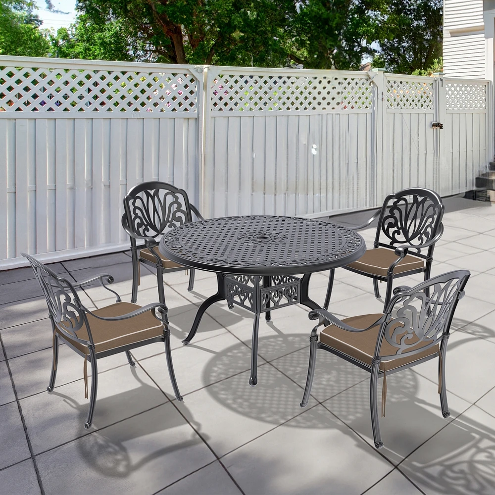 (Cushions In Random Colors)5-Piece Set Of Cast Aluminum Patio Furniture With Cushions