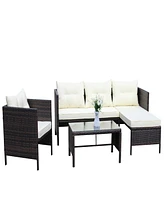 Outdoor patio Furniture sets 4 piece Conversation set wicker Ratten Sectional Sofa With Seat Cushions(Beige Cushion)