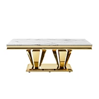 51.18" Modern Rectangular 0.78" Thick Mdf Marble Pattern Top, Coffee Table Stainless Steel Base with Gold Mirror Finish