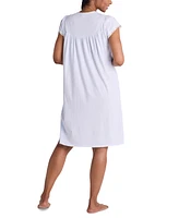 Miss Elaine Plus Diamond-Yoke Lace-Trim Nightgown