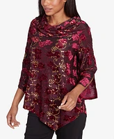 Ruby Rd. Petite Iridescent Sequin Velvet Floral Cowl Neck Top