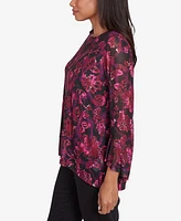 Ruby Rd. Petite Foiled Floral Mesh Crew Neck Blouse