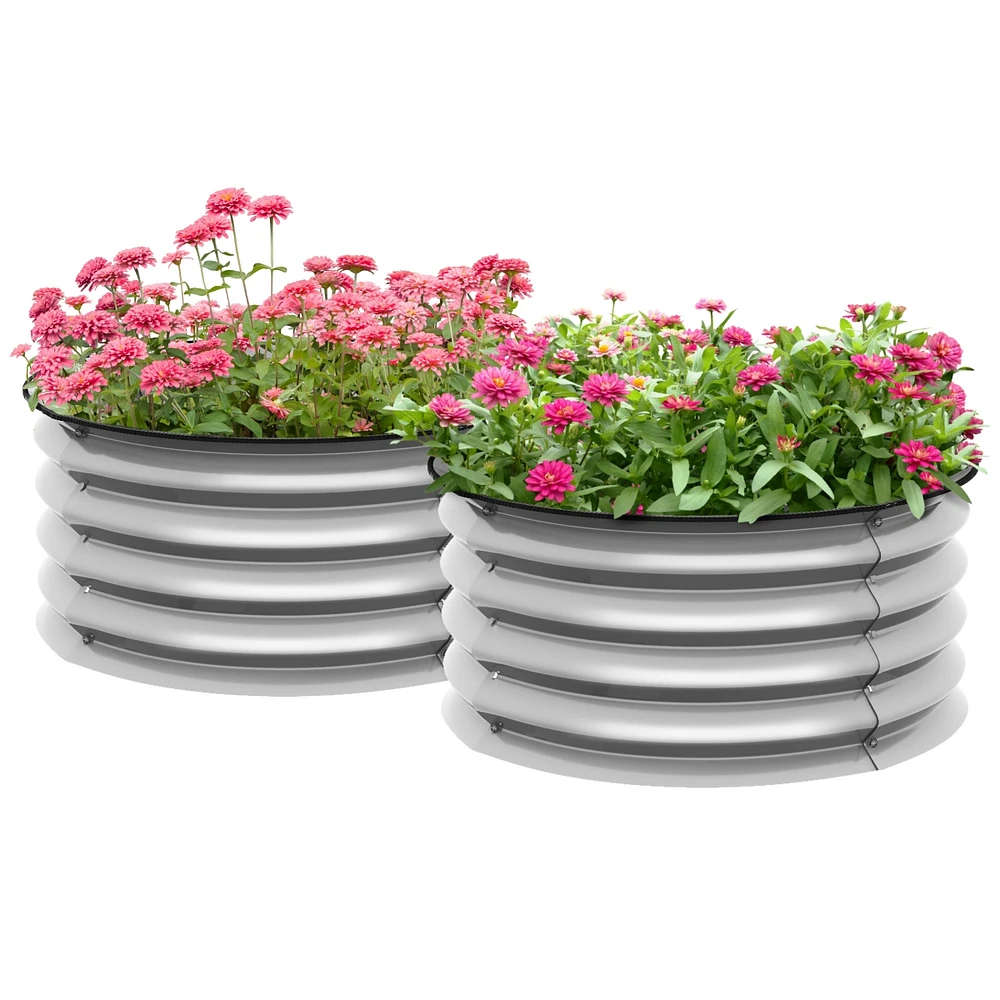 Simplie Fun Galvanized Raised Garden Bed Set of 2, Planters for Outdoor Plants with Safety Edging, Easy-to