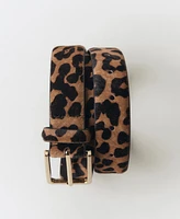 Mango Women's Leopard-Print Leather Belt