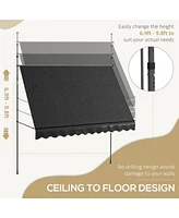 Manual Retractable Awning, 118" Non-Screw Freestanding Patio Sun Shade Shelter with Support Pole Stand and Uv Resistant Fabric, for Window, Door