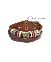 Bling Jewelry Butterfly Multi Charm Brown Leather Multistrand Wrap Cuff Bracelet