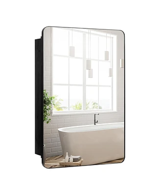 Gymax 20 x30 Inch Bathroom Mirror Cabinet w/ Aluminum Frame Adjustable Shelves