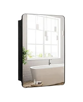 Gymax 20 x30 Inch Bathroom Mirror Cabinet w/ Aluminum Frame Adjustable Shelves